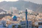 Middle East-Arabian Peninsula-Oman-Muscat-Muttrah-Blue minaret and dome of a mosque in Muttrah Art Print